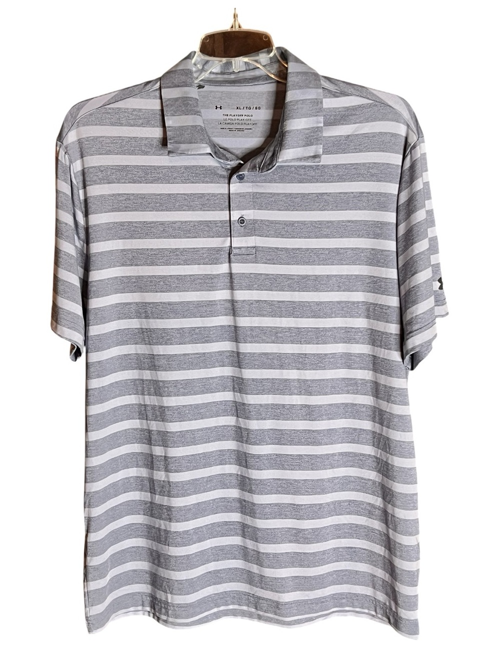 Under Amour The Playoff Polo Shirt Mens XL Gray Striped Short Sleeve Logo
